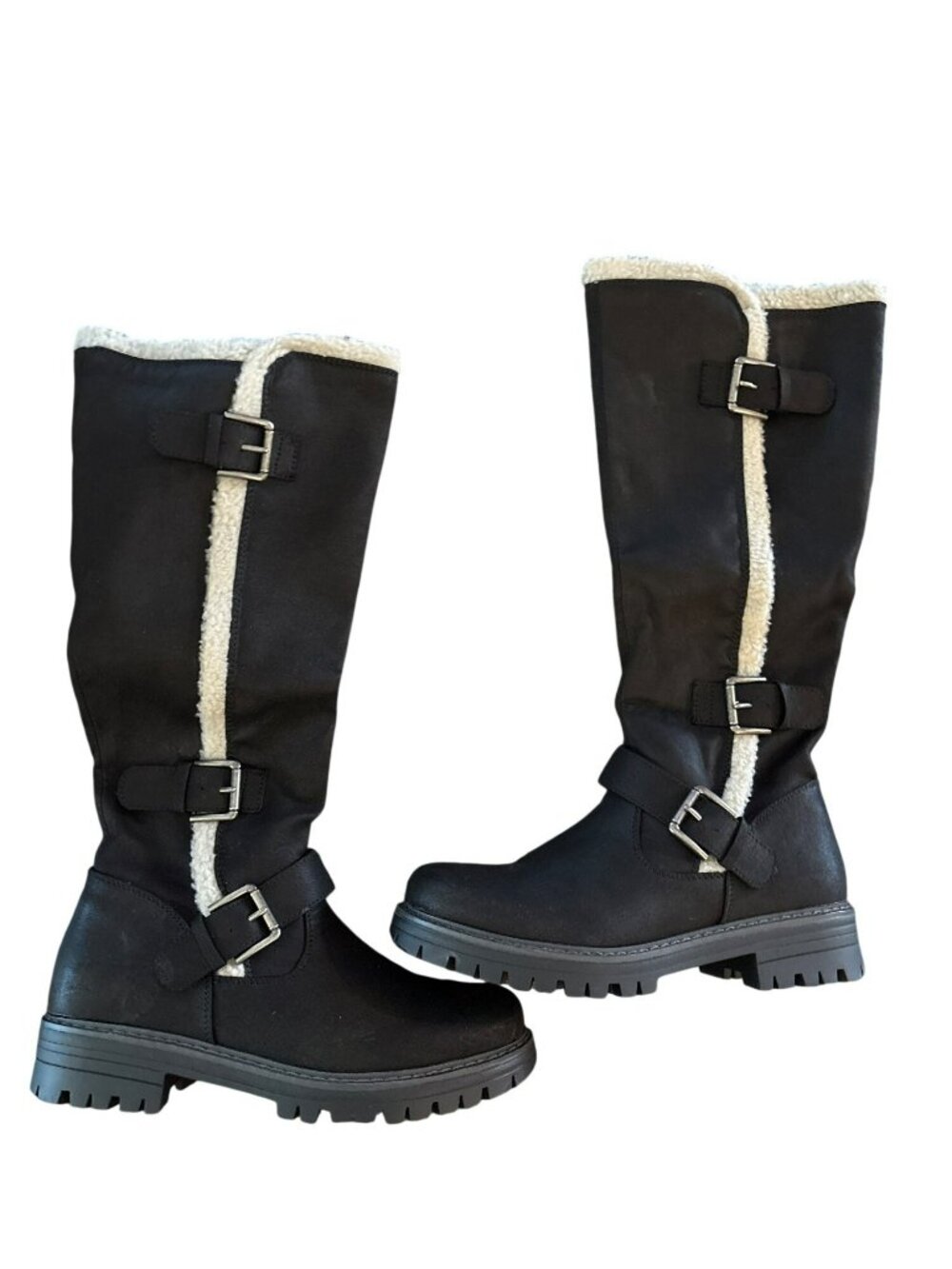 Cliffs By White Mountain Merritt Black Faux Fur Trim Tall Boots Size 7.5M